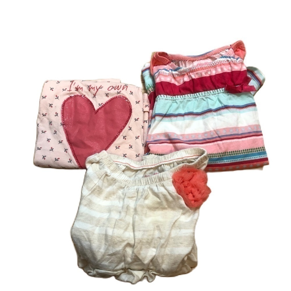 5T Long Sleeve Top Shirt Bundle Oshkosh Striped Heart Blue Pink Girls